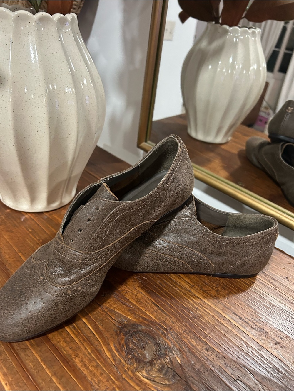 Joie Brown Leather Wingtip Slip-On Shoes